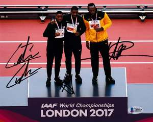 Usain Bolt, Justin Gatlin and Christian Coleman Signed 10x8" Photograph & COA